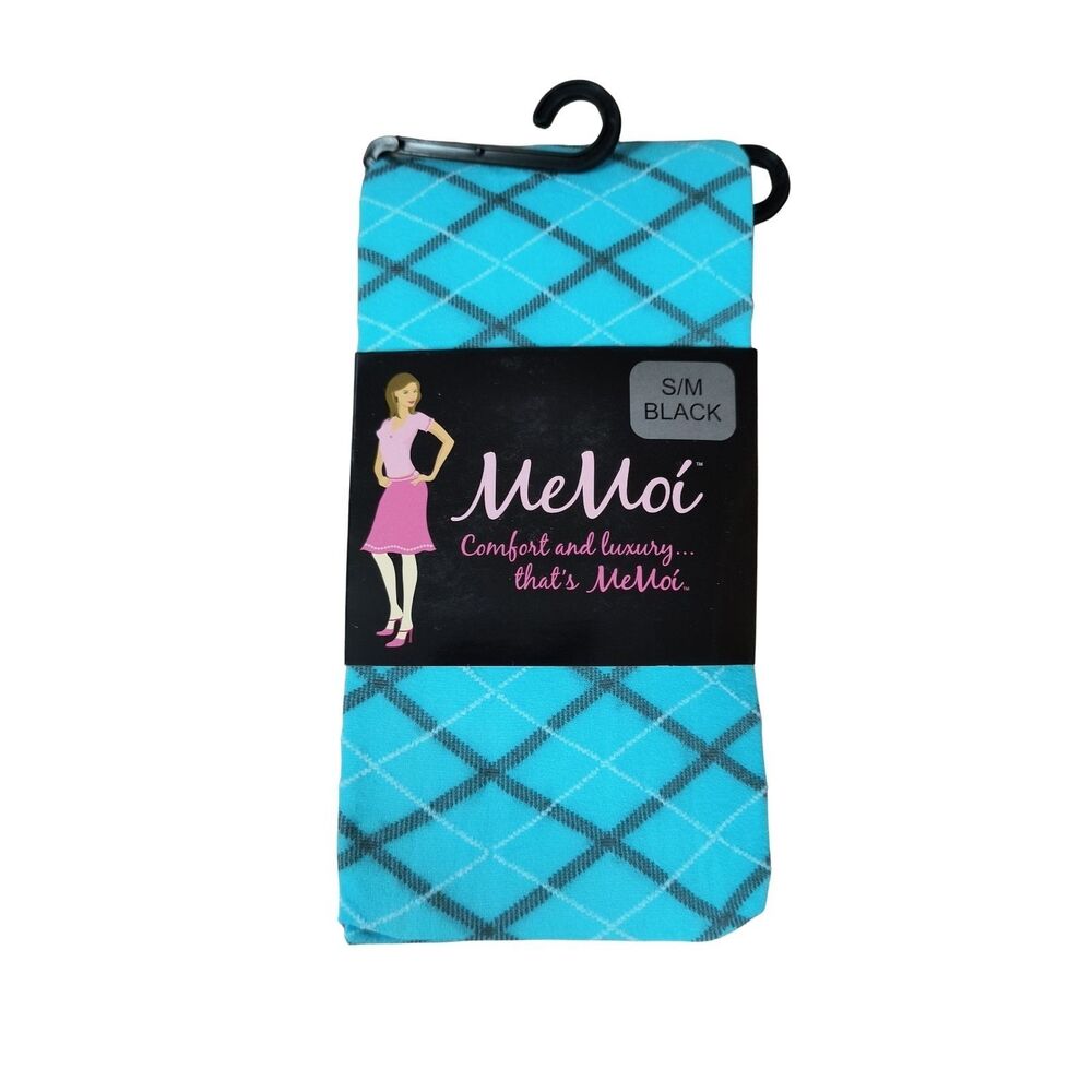 MeMoi Opaque Fashion Tights Small/Medium S/M Blue Gray White Argyle Diamond NWT